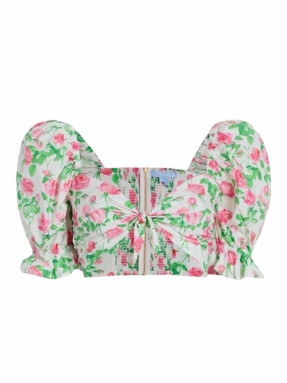 NWOT Hill House Isabella Top - Floral Tie-Front Puff Sleeve Crop Top - Pink